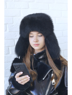 Ушанка "Полярная звезда" цвет черный горох + черный