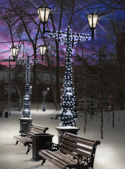 Гирлянда Нить 24В белый свет, 10м, 100 LED, чёрный провод каучук, соединяемая, 24V, IP65