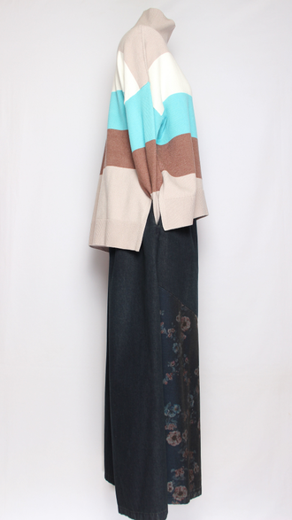 Джемпер высокий ворот "ПОЛОСКА" коричневый, серый  р.44-48