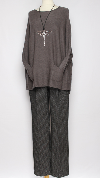 Джемпер кимоно "КАРМАНЫ" розовый, бежевый, хаки, шоколад, серый р.46-56