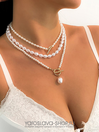 Ожерелье 3 нитки жемчуг