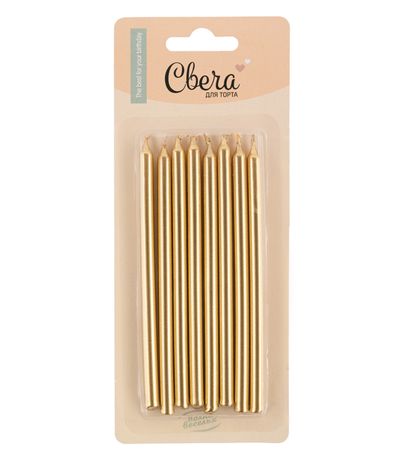 Свечи Золото, Металлик, 12 см, 8 шт. с держат.