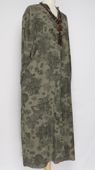 Платье Бохо вельветовое "СТОЙКА ЗАЩИП ЦВЕТЫ" хаки до р.52