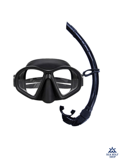 Маска для дайвинга с трубкой Комплект Sea Wolf черный силикон
