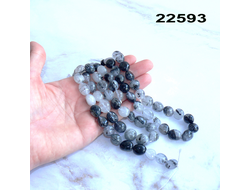 Кварц натуральный волосатик (бусины) арт.22593: с шерлом - "галтовка"