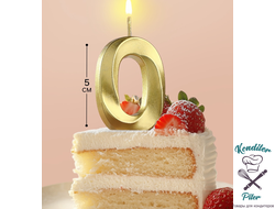 Свеча в торт на шпажке Грань «Цифра 0», золотая, 5 см