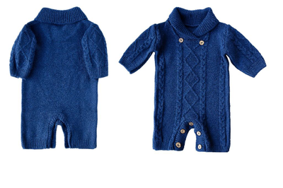 Комбинезон с шалевым воротником синий