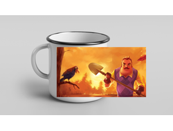 Кружка металлическая эмалированная Привет Сосед/ Hello Neighbor №4