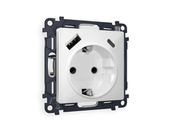 Розетка 2P+E с зарядкой 2USB A+C 20W Белый матовый - Ambrella Volt - ALFA