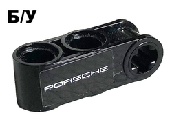 ! Б/У - Technic, Axle and Pin Connector Perpendicular 3L with 2 Pin Holes with PORSCHE Pattern Model Left Side Sticker - Set 42096, Black (42003pb001L) - Б/У