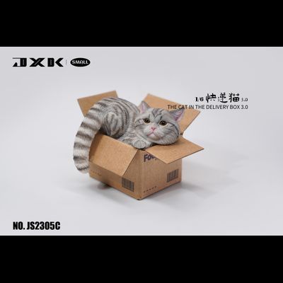 Котик в коробке (серый) - Коллекционная ФИГУРКА 1/6 scale The Cat In The Delivery Box 3.0 (JS2305C) - JXK