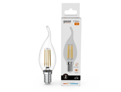 Лампа светодиодная Gauss Elementary Filament Свеча на ветру Е14 12W(730lm) 2700К 120х35 прозр, стекло, нитевид 42112