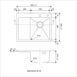 Мойка 58*48 мм, САТИН, Правая AVIVA