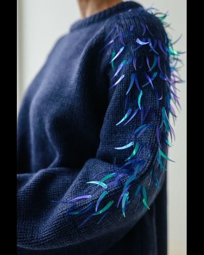 Свитер из шерсти мериноса c пайетками  (джинсовый)