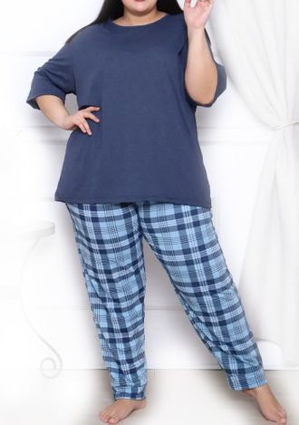 Женский домашний костюм-пижама из хлопка  арт. 149000-028 (цвет сине-серый) Размеры 66-80