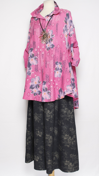 РУБАШКА ВИСКОЗА "СИНИЕ ЦВЕТЫ" хаки, жёлтая, фуксия, бежевая до р.56