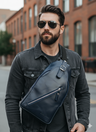 Кожаный кросс-боди рюкзак Crespino blue (арт. 3106-19)