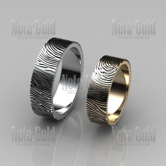 Обручальные кольца с отпечатками пальцев - мужское из белого и женское из красного золота