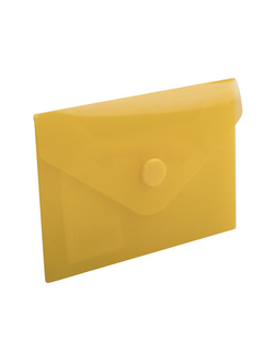 Папка-конверт с кнопкой МАЛОГО ФОРМАТА (74х105 мм), А7 (для дисконтных, банковских карт, визиток) прозр, желтая, 0,18 мм, BRAUBERG, 227324