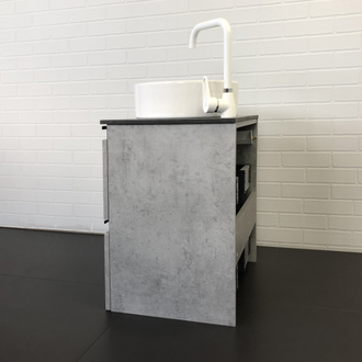 Тумба-умывальник "Эдинбург-60-2" бетон светлый с черной столешницей, с раковиной COMFORTY 9111