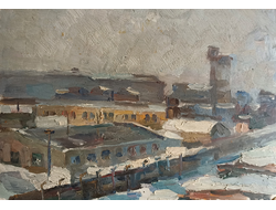 "Вид из окна. Зима" картон масло Мельников Ф.Ф. 1963 год