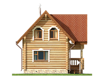Дом-баня из бревна с балконом и террасой ДБ-11, площадь 64 м2