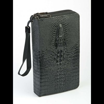 Клатч мужской с 2 молниями (крокодил/эко-кожа) (чёрный)