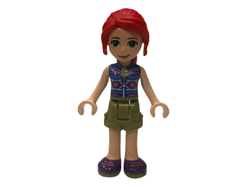 Friends Mia - Olive Green Shorts, Dark Azure and Dark Purple Patterned Sleeveless Jacket with Zipper, n/a (frnd377)