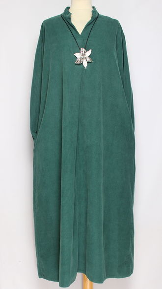 Платье Бохо вельветовое "СТОЙКА ЗАЩИП" малахит до р.52