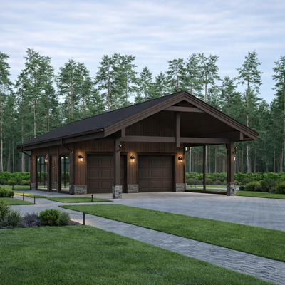 004 ГАРАЖ с навесом на два автомобиля ГАБАРИТНЫЕ РАЗМЕРЫ: (7.6Х13М), ОБЩАЯ ПЛОЩАДЬ: 98.8М²