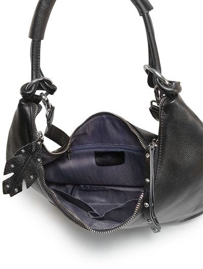 (АРТИКУЛ: 8403/1) СУМКА МЕШОК, СРЕДНЕГО РАЗМЕРА, НАТУРАЛЬНАЯ КОЖА, ЧЕРНАЯ, ЧЕРЕЗ ПЛЕЧО