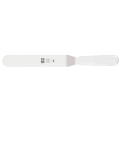 Лопатка 28,5 см изогнутая, рабочая часть 15*3 см узкая с пластиковой ручкой, нержавеющая сталь, белая
