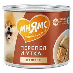 Мнямс влажный корм (консерва) для собак "Сильный иммунитет" из перепела и утки паштет 200 г