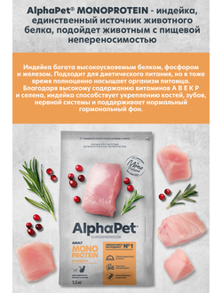 AlphaPet (АльфаПет) Superpremium Monoprotein сухой корм для взрослых кошек с индейкой, 400 г
