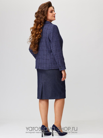 Женское костюм: твидовый жакет и джинсовая юбка