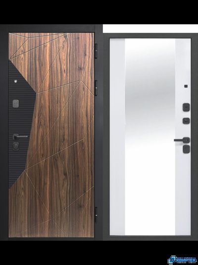 Дверь входная металлическая 9 см Геометрия Эмалит белый Зеркало купить в Челябинске | КВИРТЕК