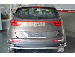 Защита заднего бампера угловая большая двойная d60/42 для Kia Sportage 2016-2018