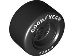 Wheel 50 x 30 with Axle Hole and 6 Holes with Molded Black Hard Rubber Tire and Printed White 'GOODYEAR EAGLE' Pattern, Black (110638pb01 6540278)