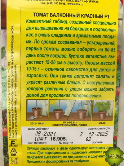 Томат "Балконный красный" (для выращивания в горшке)