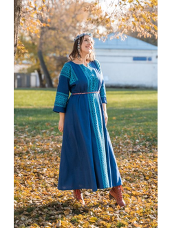 Платье "Синий рассвет" ручное ткачество