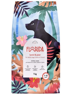 Florida сухой корм для взрослых собак средних пород с ягнёнком и грушей 1 кг
