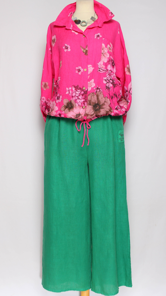 Брюки "Лён прямые1" зелёные р.46-52