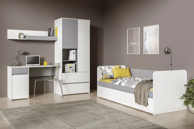 Детская кровать Торонто 11.39 белый шагрень, стальной серый