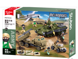 Конструктор SLUBAN M38-B1259 российская Армейская операция Охота и уничтожение, Ищи и ликвидируй, 6 фигурок, 579 деталей