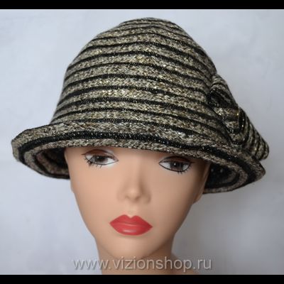 Шляпа женская из льна Vizio Италия 4804 золото с черным
