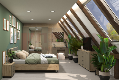 Композиция спальни ГРЕЙС корпус Гикори Джексон Светлый/фасад Латте Матовый