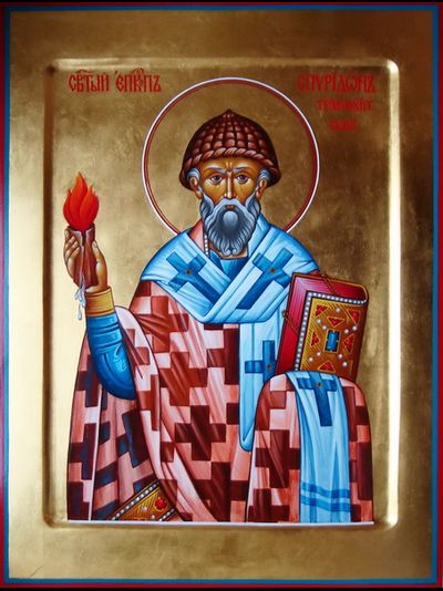 Спиридон Тримифунтский, святитель. Рукописная икона.