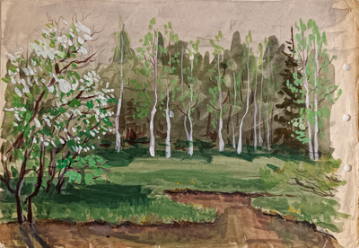 "Берёза" бумага акварель Попенков Я.И. 1980-е годы