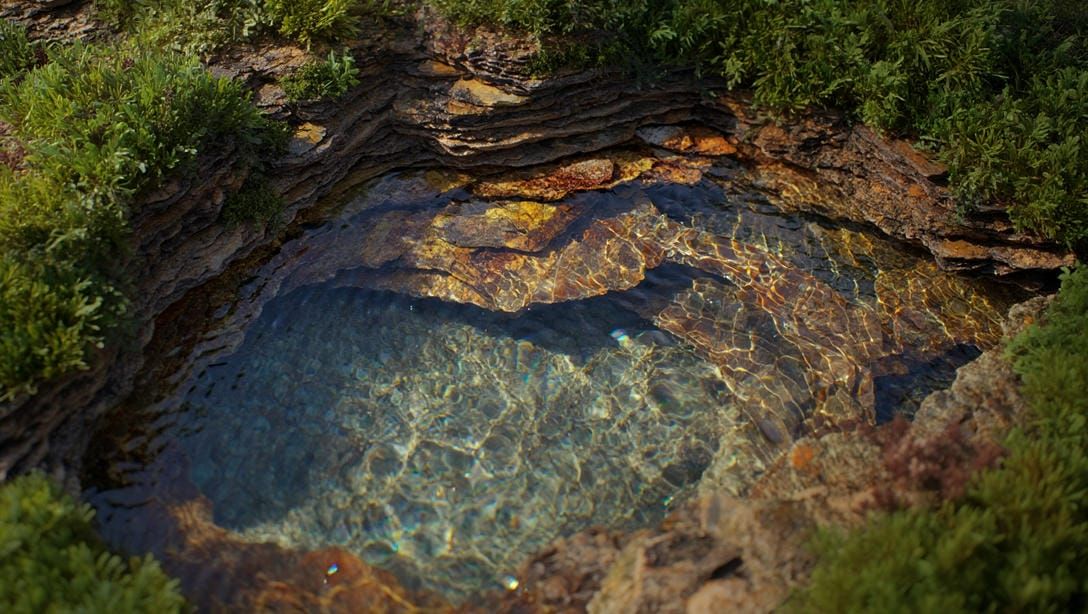 Структурная модель молекулы селена на фоне водной глади