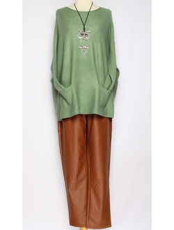 Брюки экокожа "УЗКИЕ СТРЕЙЧ" горчичные, вишня р.46,48,52